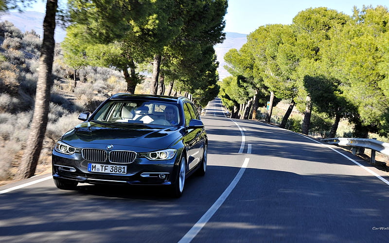 BMW 3 Series Tourig, BMW, avenue, road, car, HD wallpaper