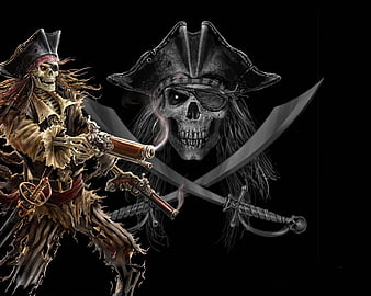 The Jolly Roger, 3d and cg, knives, abstract, scull and bones, crossbones,  flag, HD wallpaper