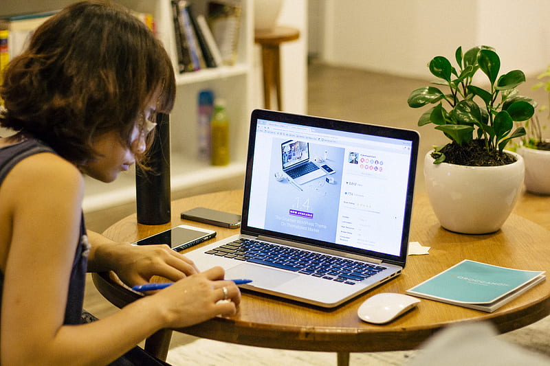 woman browsing on her laptop, HD wallpaper