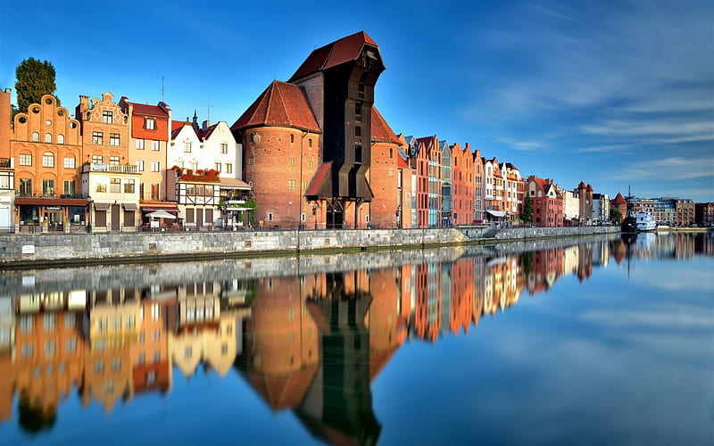 Gdansk, Old Town, Poland, Motlawa channel, HD wallpaper