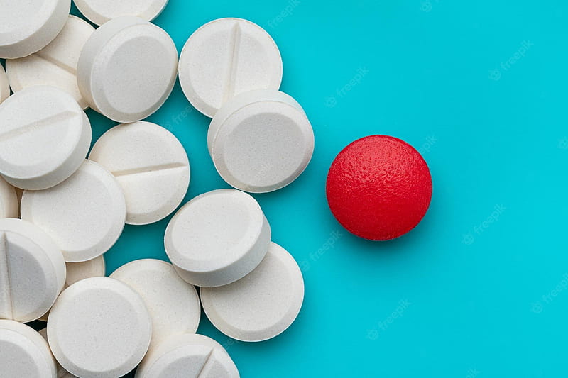Premium . White round tablets and one red pharmacy medications background and texture, HD wallpaper