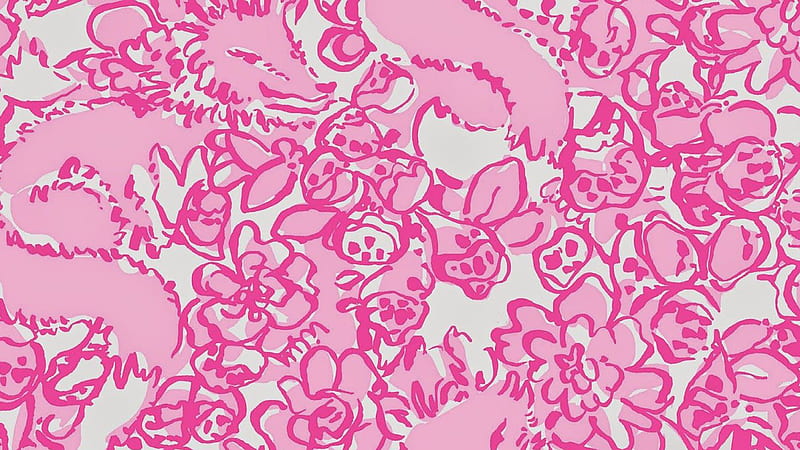 Pink Flowers Wolves Art Preppy Background Preppy, HD wallpaper