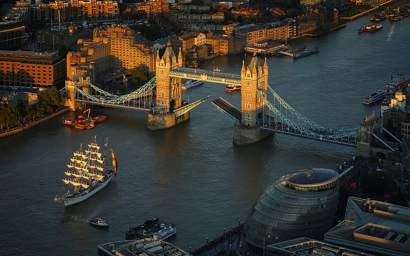 Tower Bridge, Thames River, London, England, evening, sunset, Great Britain, HD wallpaper