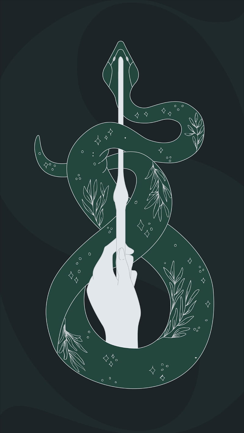 Slytherin Wand, hogwarts, snake, HD phone wallpaper