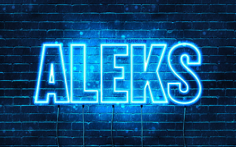 Aleks with names, Aleks name, blue neon lights, Happy Birtay Aleks, popular polish male names, with Aleks name, HD wallpaper