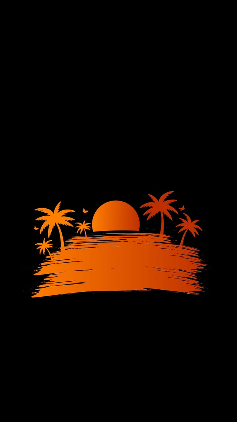 Black , black, sun, coconut, tree, orange, shade, HD phone wallpaper