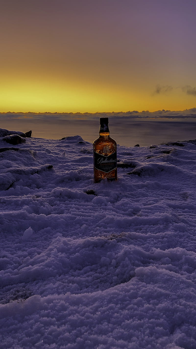 snow, winter, Norway, ballantine's, whisky, bottles, HD phone wallpaper