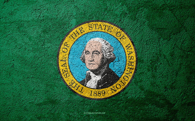 Flag of State of Washington, concrete texture, stone background, Washington flag, USA, Washington State, flags on stone, Flag of Washington, HD wallpaper
