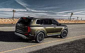 Kia Telluride, 2020, exterior, rear view, luxury SUV, new green Telluride, Korean cars, Kia, HD wallpaper