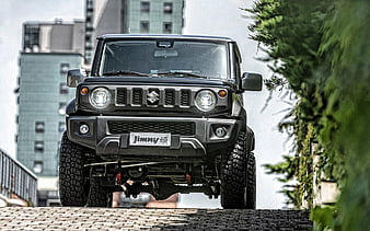 Suzuki Jimny, 2020, front view, exterior, black SUV, new black Jimny, japanese cars, Suzuki, HD wallpaper