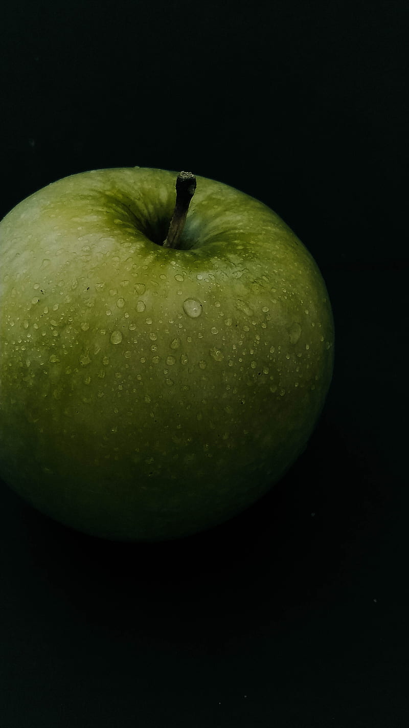 apple, fruit, green, black, background, HD phone wallpaper