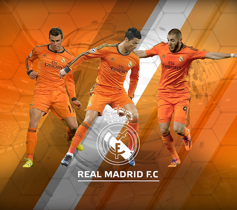 Real Madrid Orange, bale, benzema, football, real madrid, ronaldo, HD wallpaper