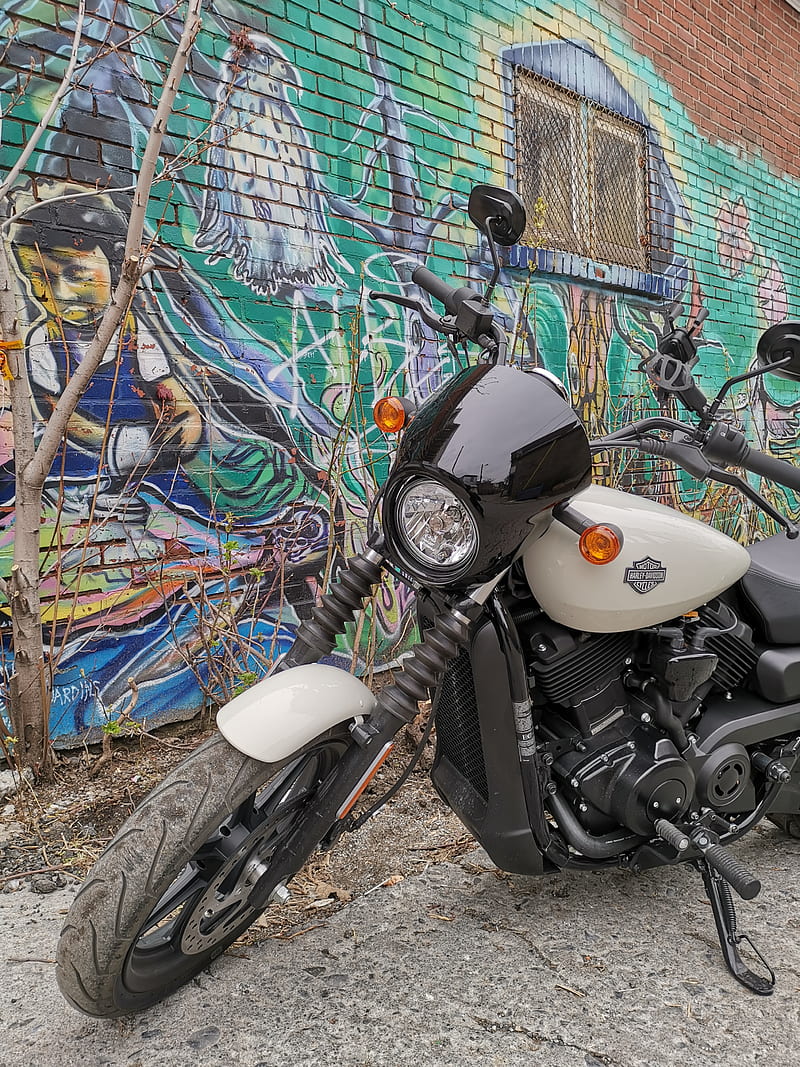Harley Street Art, biker, cafe, cruiser, harleydavidson, moto, motorcycle, murale, street500, streetart, HD phone wallpaper