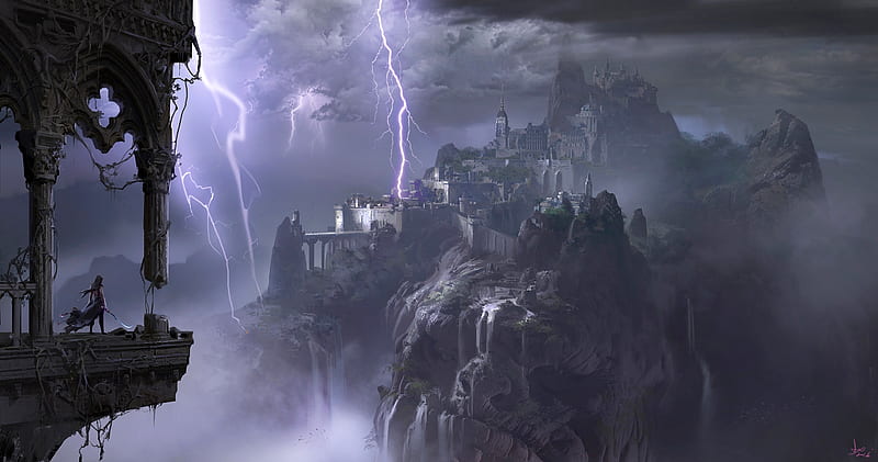 The storm, art, fantasy, lighting, luminos, ling xiang, storm, HD wallpaper