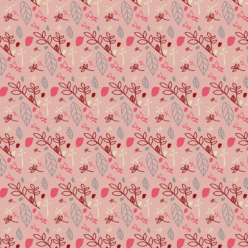 pattern, branches, leaves, pink, HD phone wallpaper