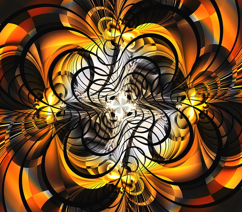 fractal, lines, pattern, abstraction, orange, HD wallpaper