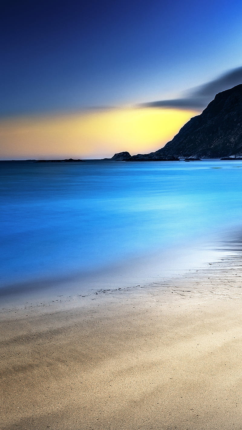beach, beauty, blue, clouds, mountain, paradise, rock, sand, sea, sky, stone, HD phone wallpaper