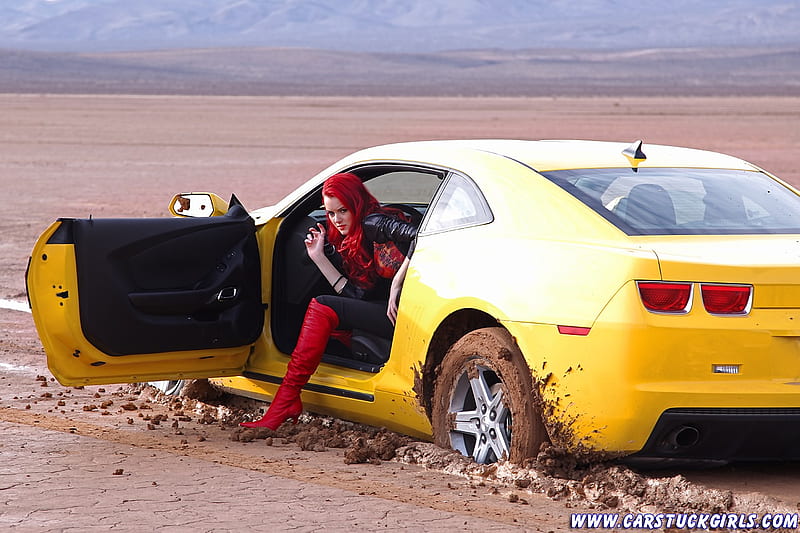 Too late, I'm stuck in the mud, mud, woman, sexy, car, HD wallpaper