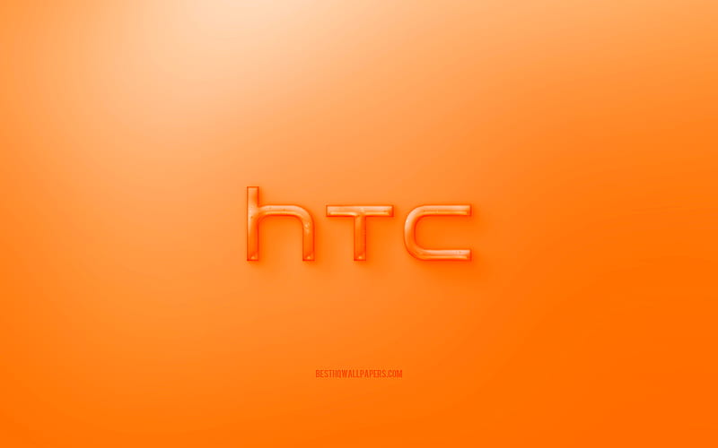 HTC 3D logo, orange background, orange HTC jelly logo, HTC emblem, creative 3D art, HTC, HD wallpaper