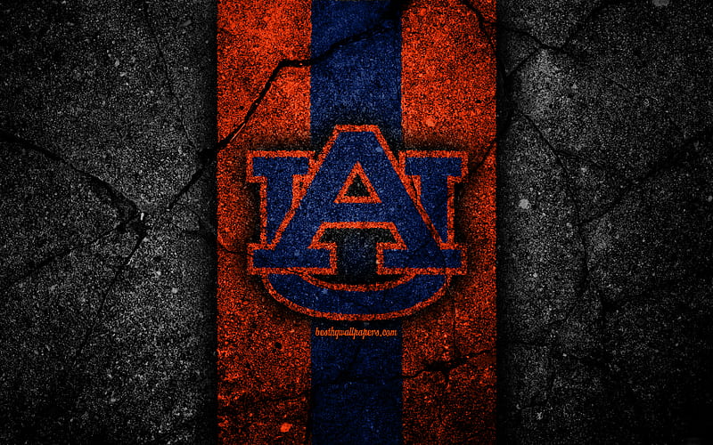 Auburn Tigers american football team, NCAA, orange blue stone, USA, asphalt texture, american football, Auburn Tigers logo, HD wallpaper
