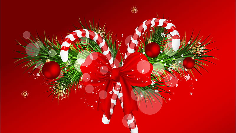 Candy Canes With Red Bow With Christmas Decorations Candy Cane, HD wallpaper