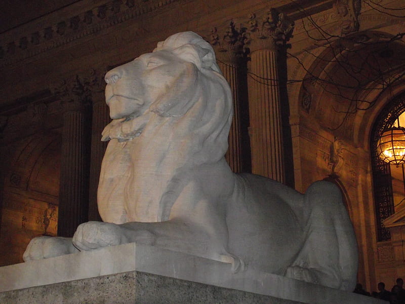 Lion at NYC Library, monument, statue, new york city, landmark, HD wallpaper