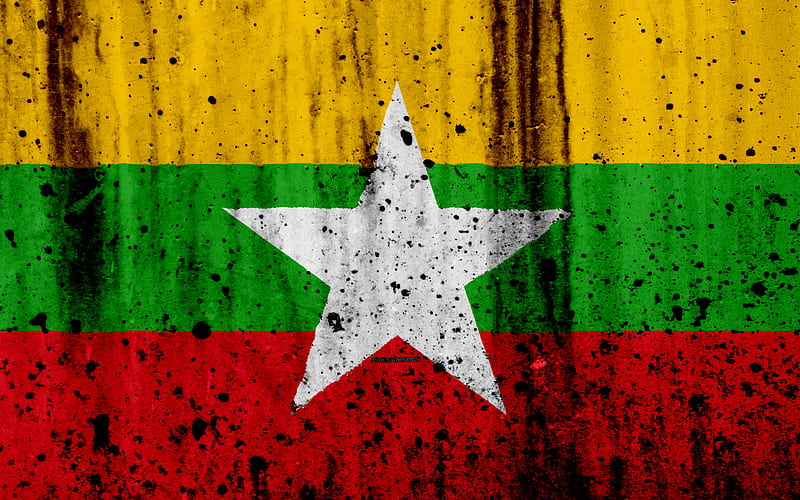 Myanmar flag grunge, flag of Myanmar, Asia, Myanmar, national symbols, Myanmar national flag, HD wallpaper