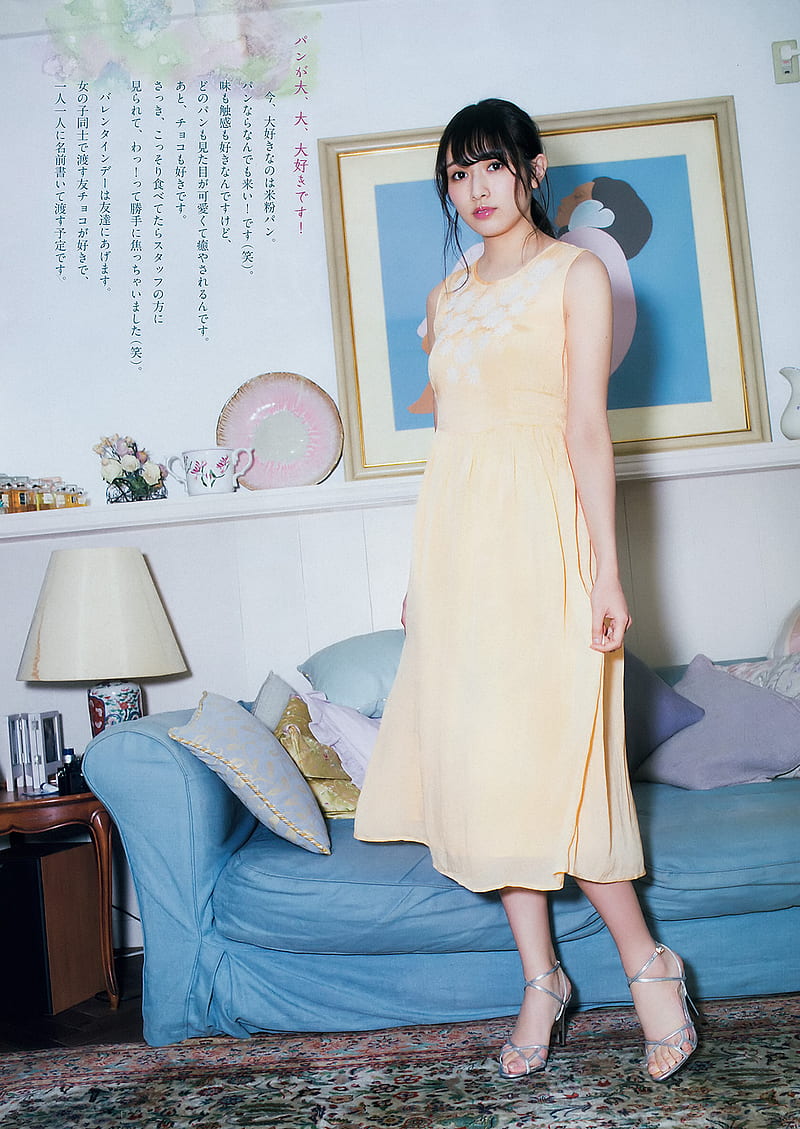 Asian, black hair, women, yellow dress, high heels, portrait, HD phone wallpaper