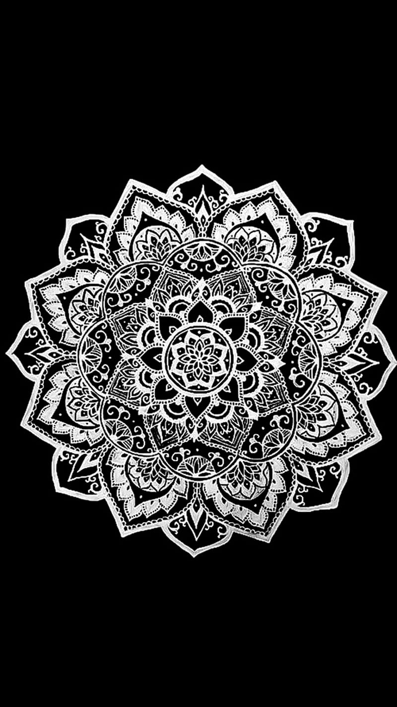 Mandala, art, black, white, HD phone wallpaper