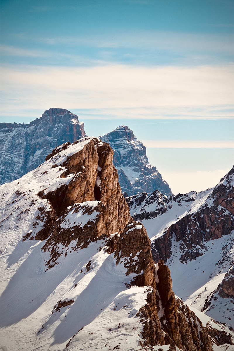 mountain, peak, snowy, snow, sky, HD phone wallpaper