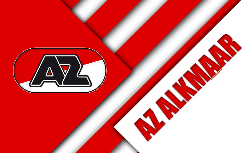 AZ Alkmaar, emblem material design, red white abstraction, Dutch football club, Eredivisie, Alkmaar, Netherlands, football, HD wallpaper