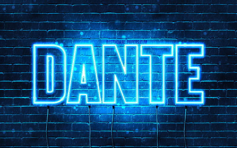 Dante with names, horizontal text, Dante name, blue neon lights, with Dante name, HD wallpaper