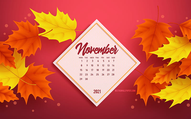2021 November Calendar  background with autumn leaves November 2021  Calendar HD wallpaper  Peakpx