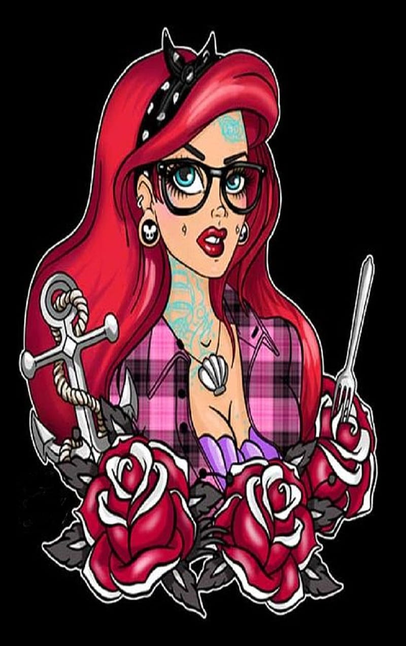 F U triton, ariel, plaid, red hair, roses, HD phone wallpaper