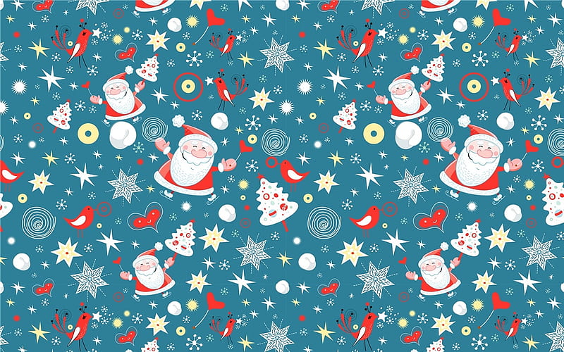 Christmas Pattern, pattern, Christmas, Santa, blue, vector, HD wallpaper