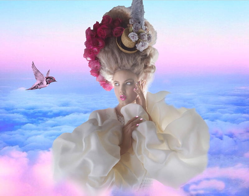 Avant Garde Marie Antoinette Inspired, artistic, pretty, Avant Garde, stunning, bold, breathtaking, bonito, woman, women, feminine, pink, gorgeous, blue, daring, female, lovely, model, high fashion model, creative, girl, bird, white, HD wallpaper
