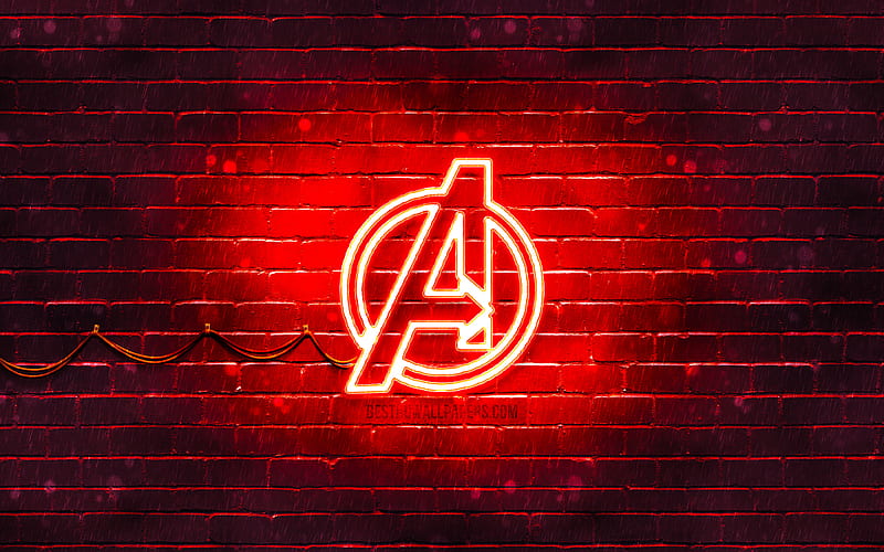 Avengers red logo red brickwall, Avengers logo, superheroes, Avengers neon logo, Avengers, HD wallpaper