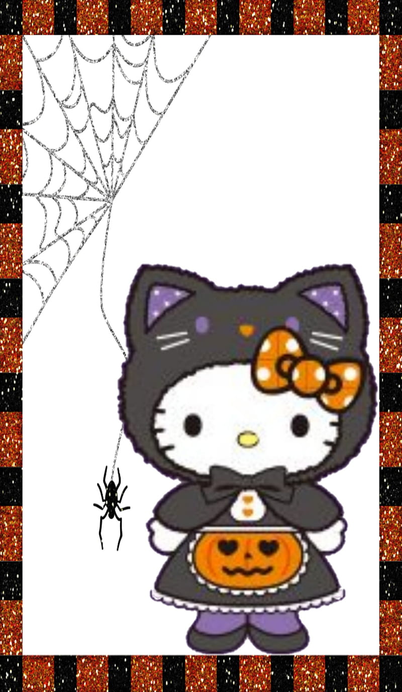 Kitty Halloween, background, best, cute, halloween, happy, hello, kitty,  spider, HD phone wallpaper | Peakpx