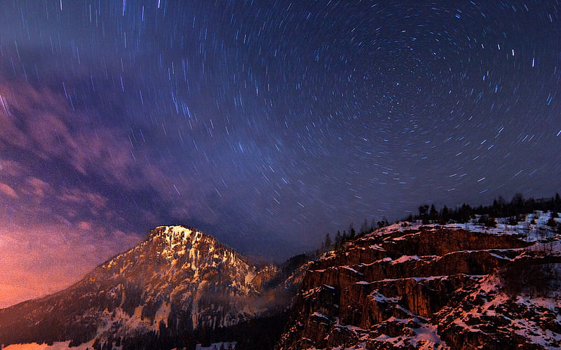 Skyscape Mountains Long Exposure, long-exposure, mountains, nature, star-trail, long-exposure, HD wallpaper