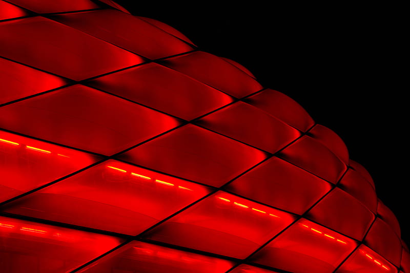 building, facade, red, backlight, mesh, architecture, HD wallpaper