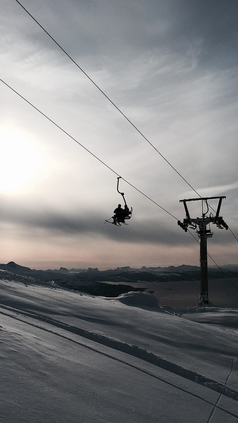 Skiing, elevator, mountains, norway, snow, winter, HD phone wallpaper