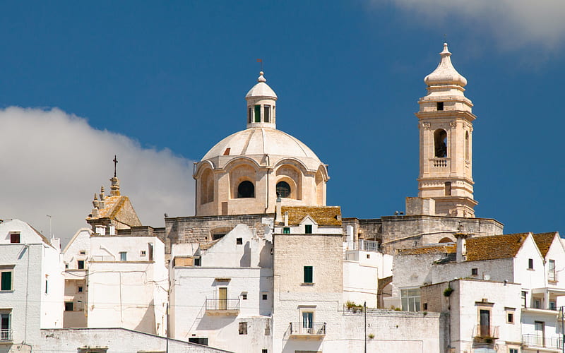 Locorotondo, Church of Saint George, landmark, church, bell tower, Locorotondo cityscape, Bari, Italy, HD wallpaper