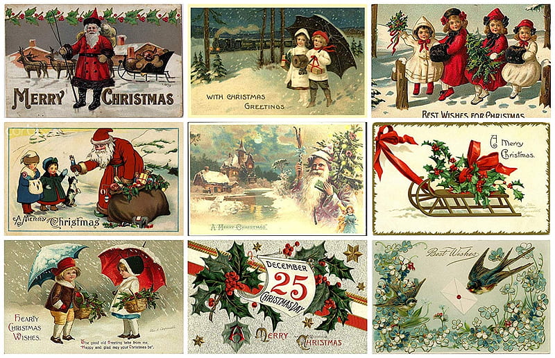 card, red, santa, christmas, craciun, collage, vintage, HD wallpaper ...