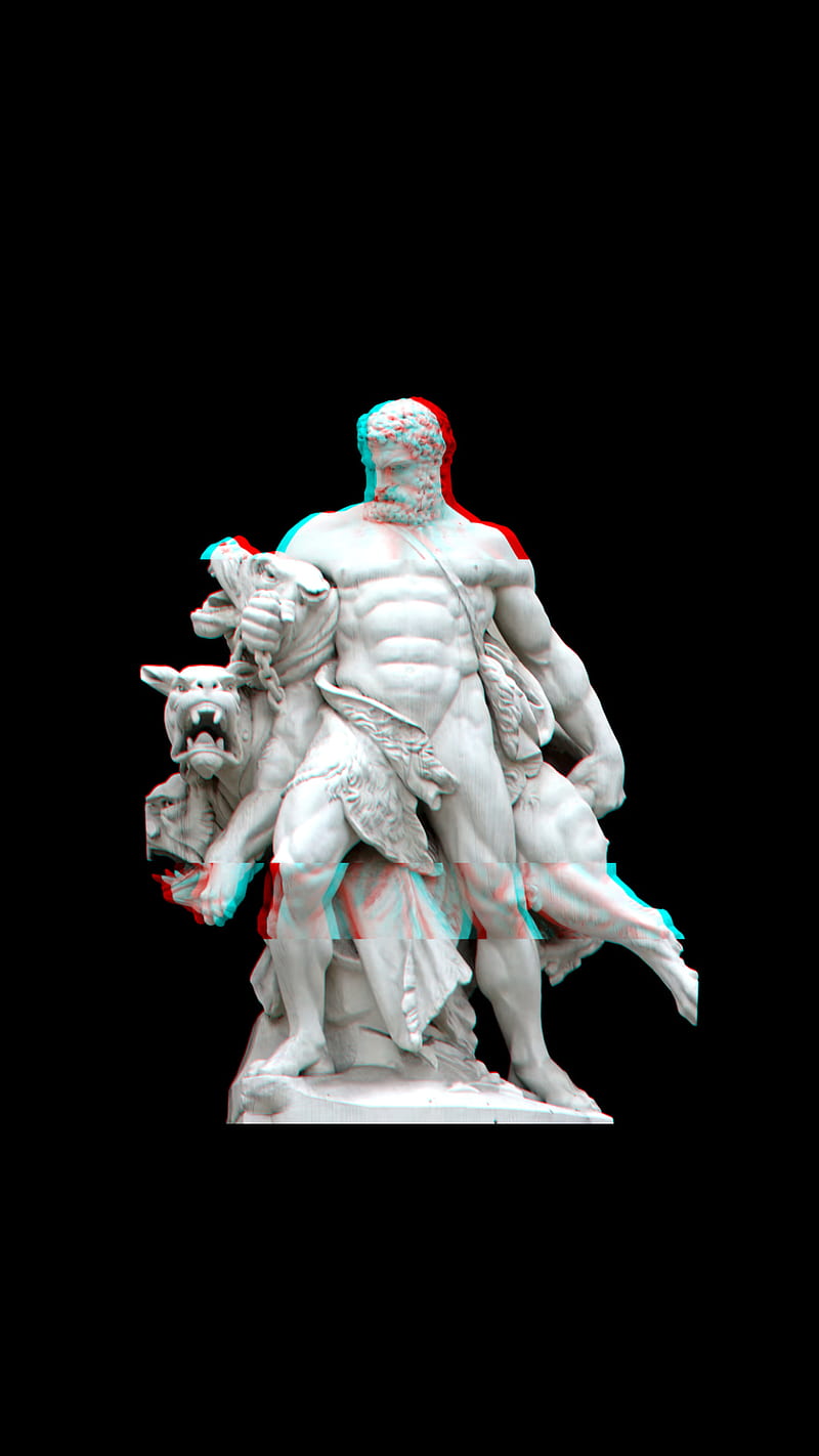 Glitched Hercules, aesthetic, cool, glitch, god, greek, marble, mythogy, rome, trippy, HD phone wallpaper