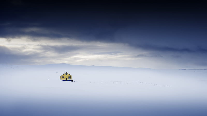 Alone House On Top Of Ice Mountains, alone, mountains, nature, snow, HD wallpaper