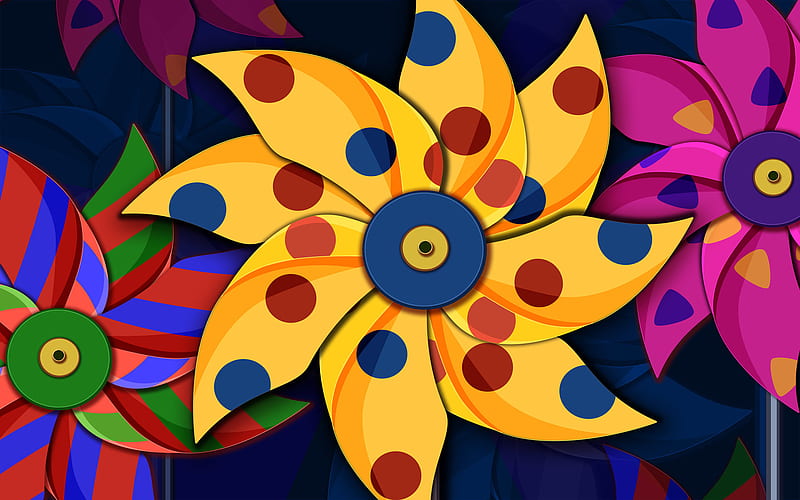 Abstract, Vector, Colorful, Pinwheel, Polka Dot, HD wallpaper