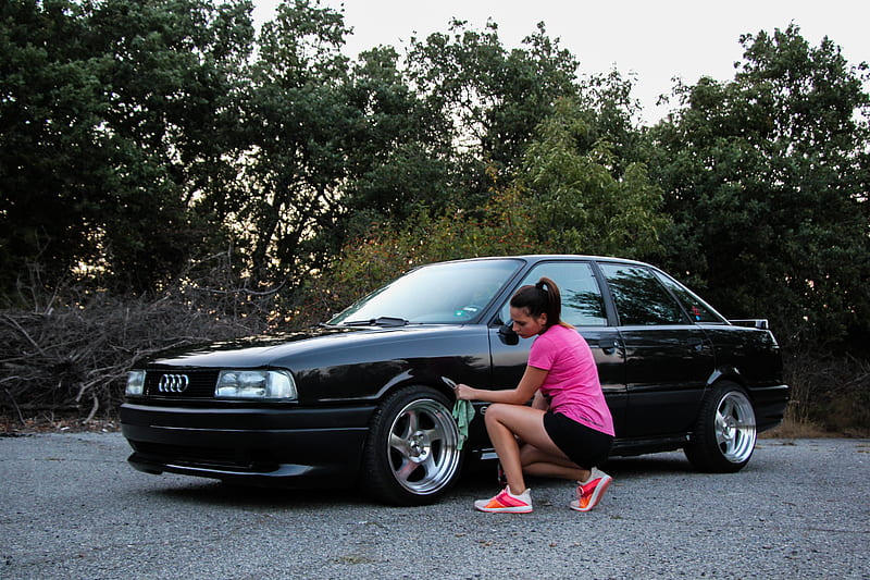 Lets clean the wheels!, jr15, audi, audikamei, babe, clean, kamei, youngtimer, audi80, tuned, girl, japanracing, shiny, HD wallpaper
