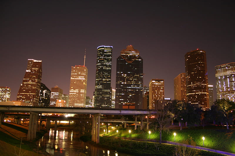 Houston Texas At Night, houston, skyline, night, lights, HD wallpaper
