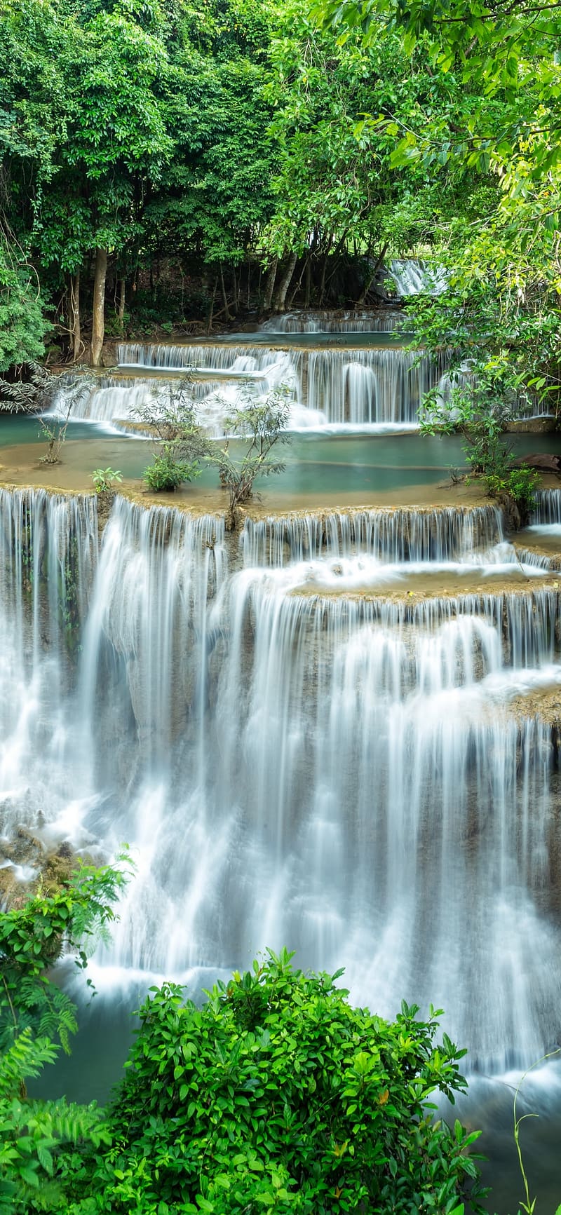 Waterfalls, Waterfall, , National Park, Thailand, Erawan Waterfall, Huai Mae Kamin Waterfall, HD phone wallpaper