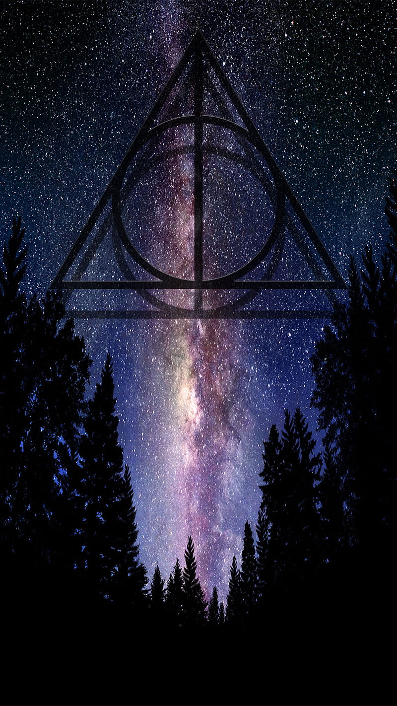 Deathly hallows, galaxy, potter, purple, space, HD phone wallpaper | Peakpx